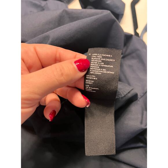 COS Dark Blue V-Neck Long Sleeve Cotton Voluminous A-Line Dress Size 12 - Picture 5 of 7